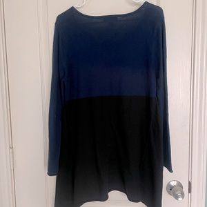 Large Sweater Dress, Black and Navy Blue Color Block, Asymmetrical